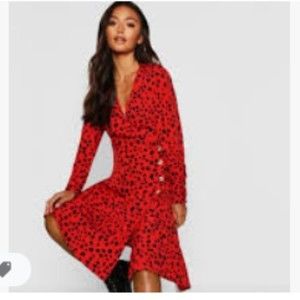 Petite Red Dalmatian Print Button Midi Dress